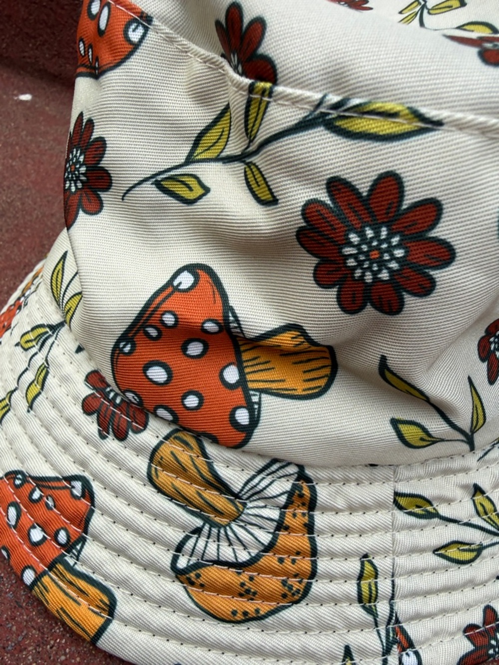 Women's Cream Floral & Mushroom Print Bucket Hat - Picture 2 of 3